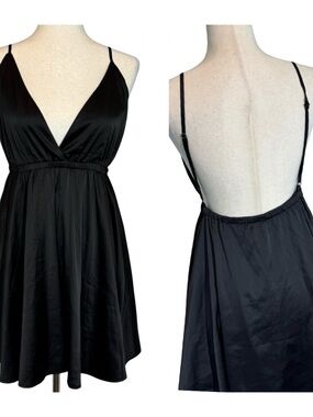 Sleeveless Black V-Neck Spaghetti Strap Mini Dress backless SZ L